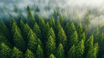 Aerial view of a dense green forest landscape
