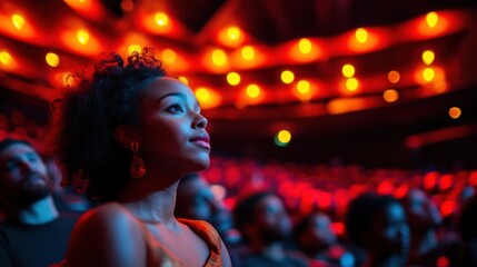 Audience engaged in a vibrant theater performance.