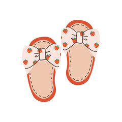 Cozy domestic slippers. Home soft and comfy footwear, fluffy slippers, flip flops and male and female textile house shoes flat vector illustration . Indoor footwear collection isolate on white .
