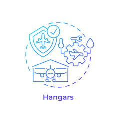 Hangars blue gradient concept icon. Airline management. Aircraft maintenance, engineering. Round shape line illustration. Abstract idea. Graphic design. Easy to use in infographic, presentation
