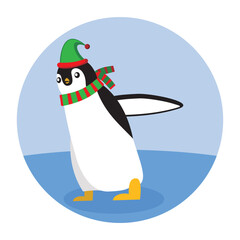 Penguin with Holiday Winter Attributes Cute Simple Flat Vector
