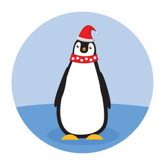 Penguin with Holiday Winter Attributes Cute Simple Flat Vector