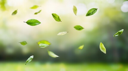 Fresh Green Leaves Falling in Soft Light