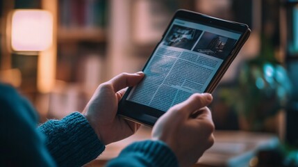 Person reading digital newspaper on tablet