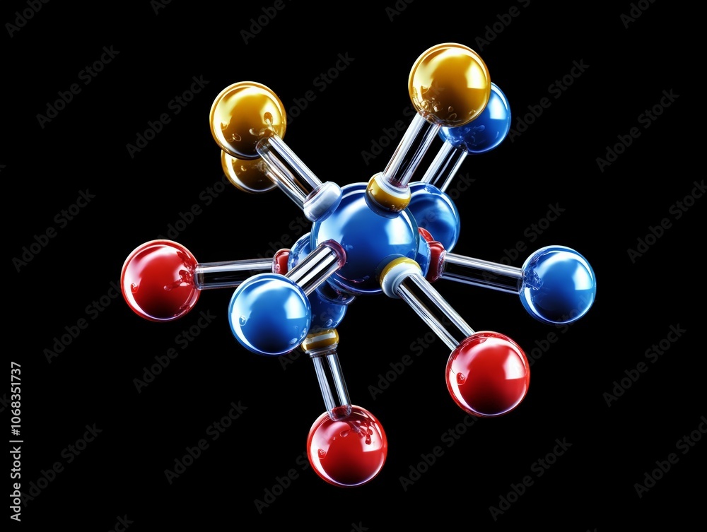 Wall mural a detailed 3d rendering of a colorful molecular structure with atoms connected by bonds