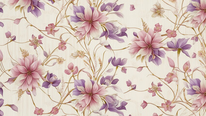wallpaper with a flower and plant theme with a cream colored background