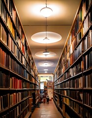 Obraz premium Library hallway filled with shelves of books