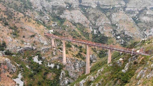 Aerial: drone shot of the Mala Rijeka Bridge in Montenegro