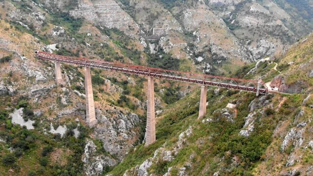 Aerial: drone shot of the Mala Rijeka viaduct in Montenegro