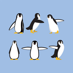 Penguin Cute Simple Flat Vector Set Collection