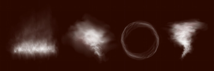 Realistic smoke, vape, fog, smog. Illustration of smoke on a transparent background.	
