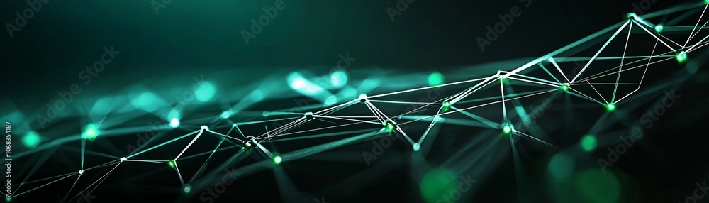 Poster a futuristic network grid with secure connections highlighted in green, set against a dark, minimali