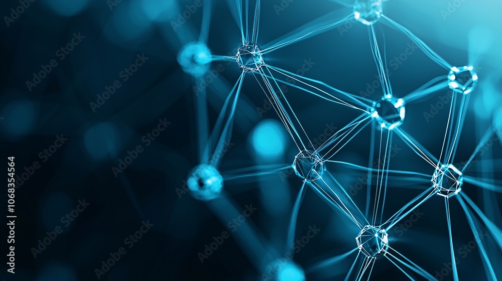 Poster an abstract representation of a secure digital network, with glowing nodes and connections represent