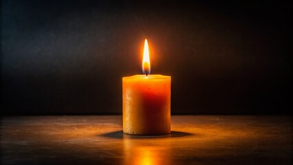 Elegant Low Light Photography of a Burning Candle on a Black Background, Emphasizing the Warm Glow and Flickering Flame, Perfect for Mood Lighting and Relaxation Themes