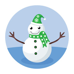 Snowman with Colorful Attributes Cute Simple Flat Vector