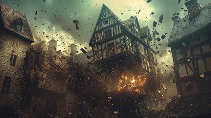 Obraz premium Witness the spectacular moment when a house is completely shattered in an epic smash scene