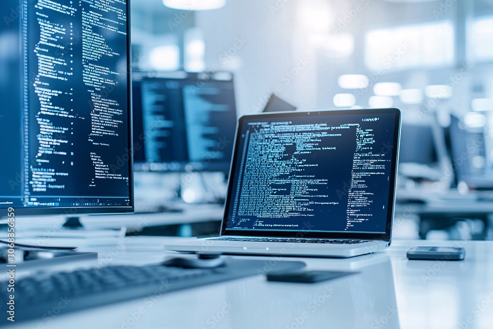 Poster a professional setup with digital forensic tools such as encrypted drives and forensic analysis soft