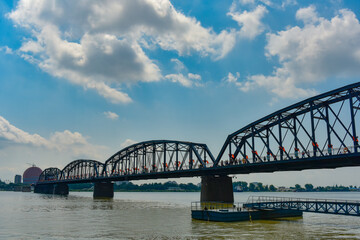 The steel bridge connecting the Yalu River in China to North Korea