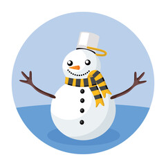 Snowman with Colorful Attributes Cute Simple Flat Vector