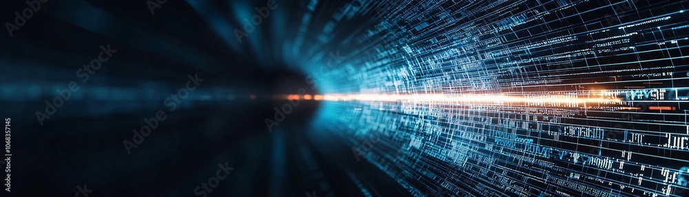 Poster an abstract digital tunnel with dark tones and glowing lines, representing the hidden pathways of th