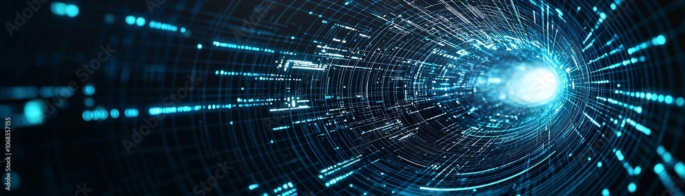 Poster an abstract digital tunnel with dark tones and glowing lines, representing the hidden pathways of th
