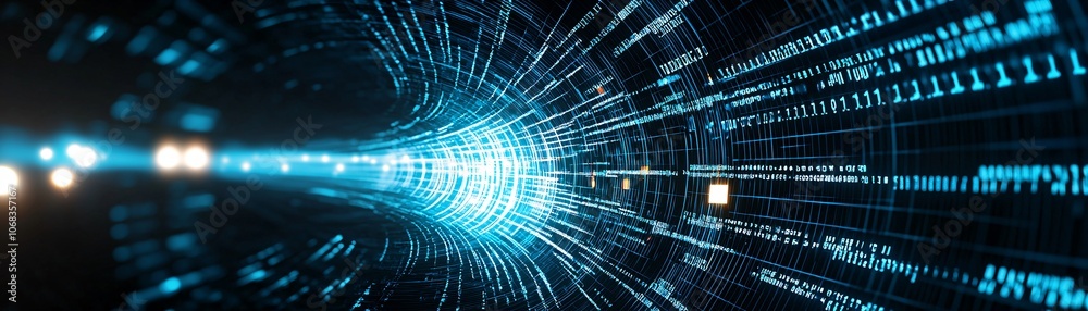 Poster an abstract digital tunnel with dark tones and glowing lines, representing the hidden pathways of th