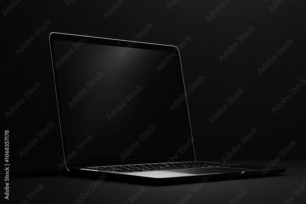 Poster a minimalist representation of a laptop with its screen showing a darkened browser window, symbolizi