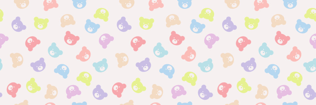 Fototapeta Colorful pastel baby bear vector pattern banner, seamless repeating background or cover design cute wallpaper illustration