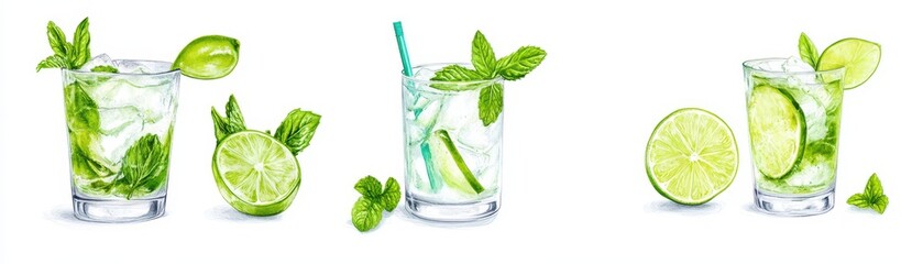 Refreshing mint mojito garnished with lime slices and fresh mint leaves, perfect for summer sipping.