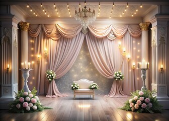Elegant Portrait Photography with Soft Stage Lights and Pastel Drapes Creating a Romantic Atmosphere for Intimate Events and Classic Stage Decor