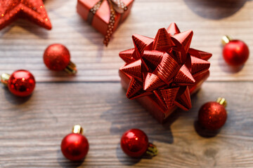 gift box on wooden background. Christmas New year concept.