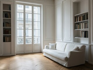 Fototapeta premium Minimalist Living Room with White Furniture and Large Window