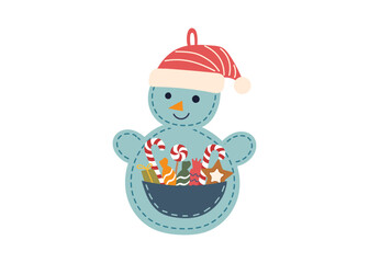 Sustainable Christmas concept. Eco friendly handmade Christmas snowman with sweets isolated on white. Advent calendar. 