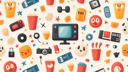 Fun Television Icons and Emojis Background