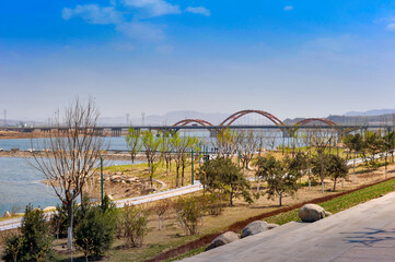 River bridges and urban skyline