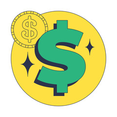 Large dollar sign with coin symbolizes wealth and financial success.