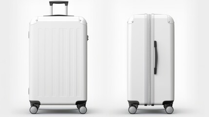 A sleek white suitcase stands as a modern travel icon, showcasing minimalist design with functionality, ready for adventures ahead.