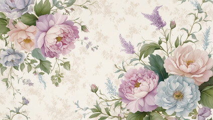 wallpaper with a flower and plant theme with a cream colored background