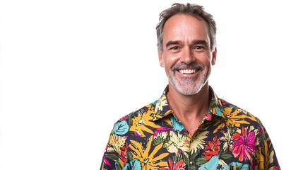 Cheerful Man in Vibrant Floral Shirt Smiling Brightly