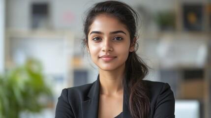 Fototapeta premium Portrait of a young Indian businesswoman smiling confidently at the camera.
