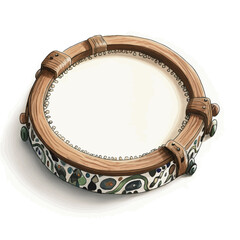 Obraz premium Hand drawn wooden tambourine isolated on a white background 