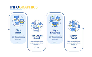 Aviation training types rectangle infographic vector. Professional personnel. Education, learning. Data visualization with 4 steps. Editable rectangular options chart. Lato-Bold, Regular fonts used