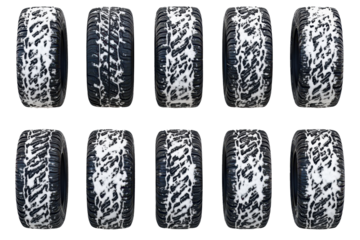 Tracks made by tires set against a clear background showcasing tire patterns