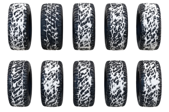 Tracks made by tires set against a clear background showcasing tire patterns