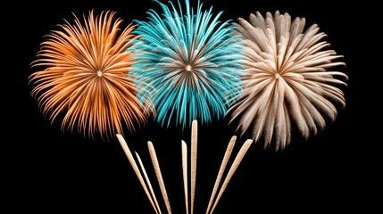 Colorful Fireworks Display Isolated on Black Background