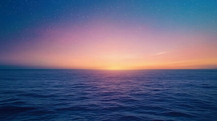Obraz premium Tranquil ocean sunrise with vibrant pink and purple hues under a starry sky, capturing the beauty of dawn over the water.