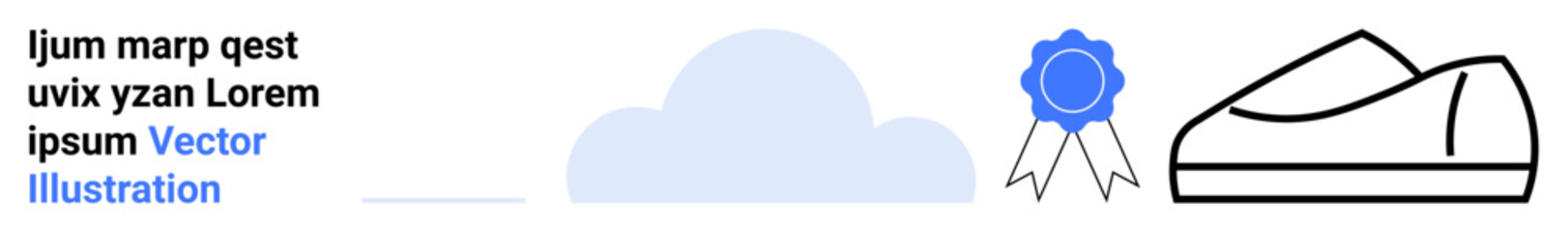 Cloud icon, blue award ribbon, and a sleek shoe design. Ideal for tech innovation, fashion, achievements, cloud services, e-commerce, modern design, digital marketing. Landing page
