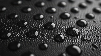 Glimmering rain droplets bead on textured waterproof fabric, capturing elegance and function.