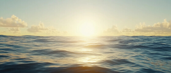 Obraz premium Golden Sunrise over Ocean Waves with Warm Light and Soft Clouds