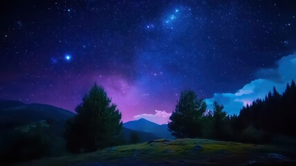 Fototapeta premium Clear night sky filled with stars over a tranquil landscape, inviting peace and wonder in nature's embrace.